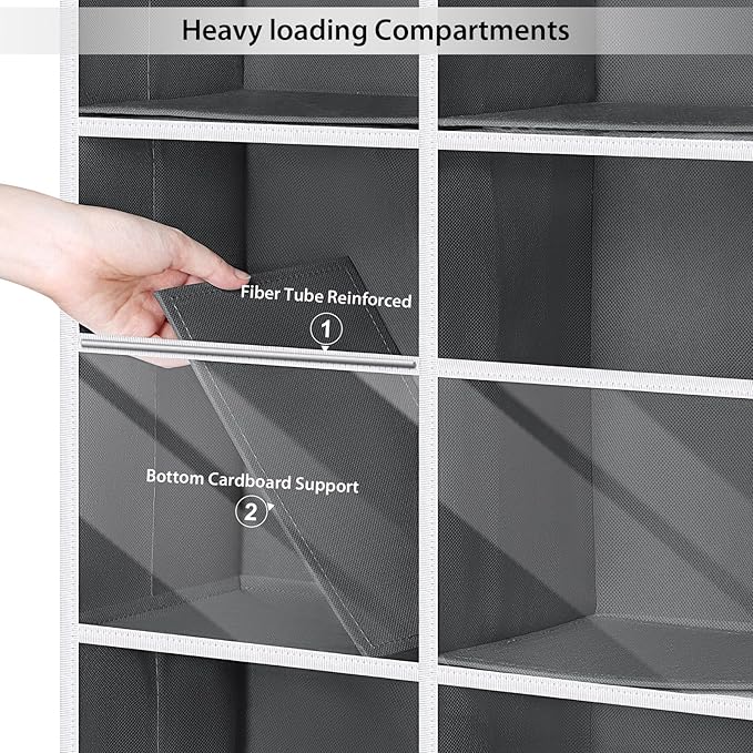 Univivi 6 Tiers Hanging Yarn Storage Organizer, Large Knitting Organizer with 12 Deep Clear Pockets & 10 Mesh Side Pockets, Over The Door Yarn Holder for Crochet Hooks, Knitting Needles, Dark Grey