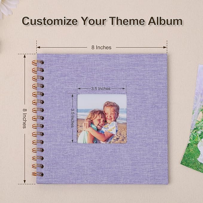 Scrapbook Photo Album 8x8 Inches 40 Pages Hardcover Kraft Paper Linen Cover Scrap Book Memory Book DIY Scrapbook Albums for Wedding Baby Boyfriend Travel Anniversary Family, Purple
