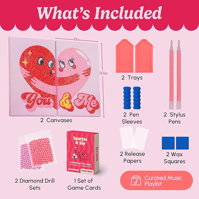 HOUSE OF PARTY Diamond Art Kits for Adults - Date Night Diamond Art Paintings Kit, Relaxing Craft Kits with Conversation Cards, Playlist & Wood Frame for Beginners, Fun DIY Gifts for Couples
