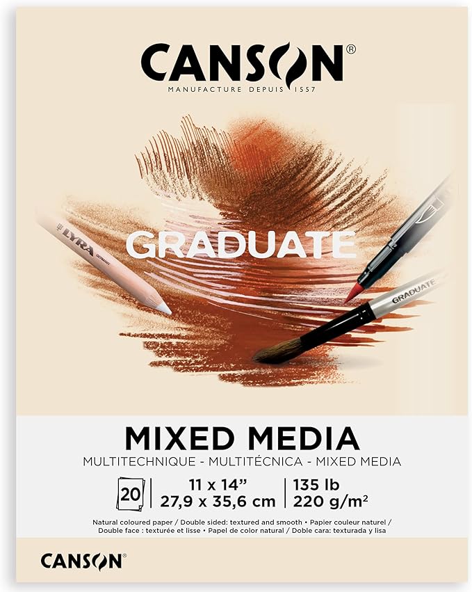 Canson Graduate Natural Mixed Media Pad, Foldover, 11x14 inch, 20 Sheets | Artist Paper for Adults and Students - Watercolors, Mixed Media, Markers and Art Journaling