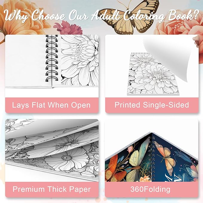 Adult Coloring Book for Women, Coloring Books for Adults Relaxation, Spiral Bound Adult Coloring Book for Women Relaxation Page One Sided Design,Thick Paper Non-Bleed, Mindfulness Gifts Arts and Crafts to Relax, Anxiety and Depression, 30 Pages of DREA...