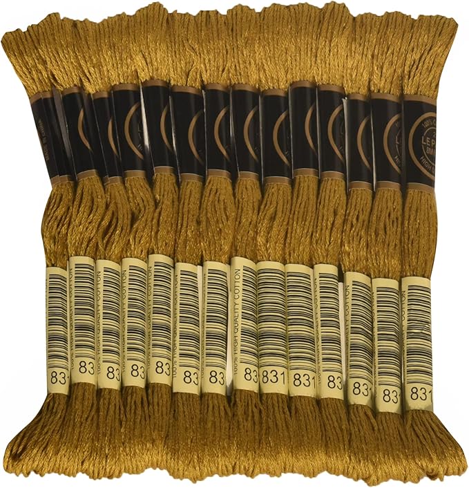 LE PAON Embroidery Floss, 14-Pack Six Strands 100% Long Staple Cotton Embroidery Thread, 8.7-Yard，Color Number：831, Medium Golden Olive