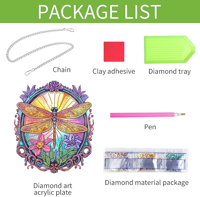 Wergund 5D DIY Dragonfly Diamond Art Hanging Kits, Hanging Diamond Art Flower, Acrylic Special Shaped Rhinestone, Window Hanging Pendants for Home Wall Garden Front Door Outdoor Decor Gift(Dragonfly)