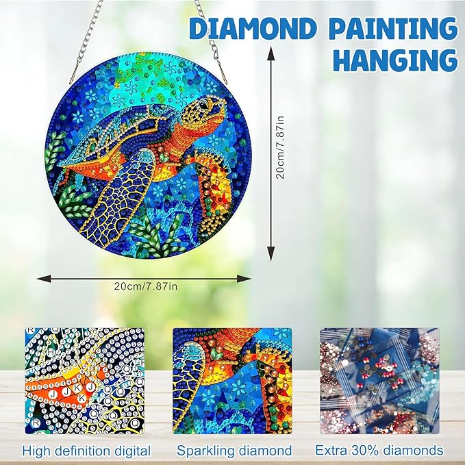 MAXBYE Sea Turtle Hanging Diamond Art Painting Kits for Adults Beginners, DIY 5D Special Shaped Crystal Painting Diamond Kits Hanging Ornament for Gift Home Wall Door Decor