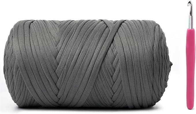 Elastic Fabric T Shirt Yarn for Crocheting，Beginner Crochet Yarns with Polyester Spandex Blend,Total 400g/114yds Soft Tshirt Yarn for Crochet Crafts/Bags/Baskets（Dark Gray）