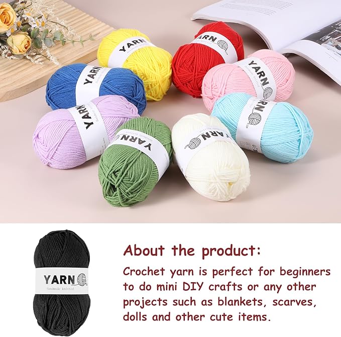 6Pcs Black Acrylic Yarn 790 Yard 4 Ply Soft Crochet Yarns Sport Weight Yarn,[for DIY Crocheting Knitting Craft Blankets Hats]-300g