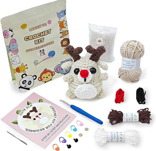 Kovarela Beginners Crochet Kit with Simple Crochet Yarn - with Step-by-Step Video Tutorials (Deer)