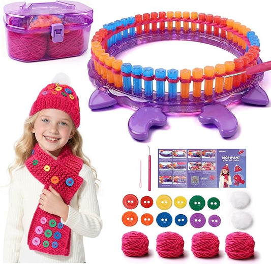 loom knitting kit for beginners - diy hat & scarf craft toy with buttons - fun crochet toy for kids ages 7 8-12 - perfect birthday and christmas gift for girls