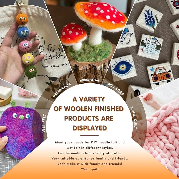 3.53oz Wool Roving, Wool Felting Supplies, Pure Wools, Chunky Yarn, Spinning Wool Roving for Needle Felting Wet Felting DIY Hand Spinning (Apricot White)