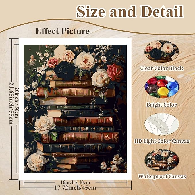 HMZephitiquc Paint by Numbers Kit for Adults Books, Book Paint by Number for Adults, Flowers Painting by Numbers, Easy Oil DIY Craft Kits for Gifts Home Wall Decor 16x20 in