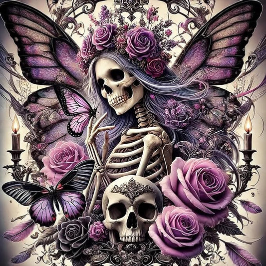 Meothan Diamond Art Kits for Adults, 5D DIY Sugar Skull Flowers Diamond Painting Kits for Beginners, Diamond Dots Gem Arts Crafts Kits for Living Room Bedroom Home Wall Decor Offices14X14 Inch