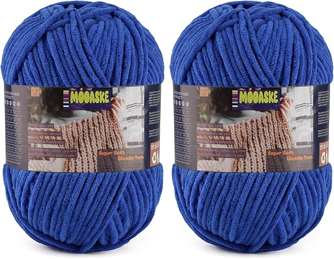 Chunky Velvet Yarn for Crocheting, 2-Pack 14.1oz 524.8 Yards Total, Super Soft Chenille Plush Yarn for Baby Blankets, Amigurumi, Scarves | 20 Colors (2, Navy Blue)