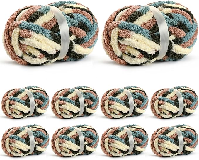 10 Pack Jumbo Chunky Yarn for Hand Knitting, Fluffy Chunky Chenille Yarn for Crocheting, Variegated Chunky Knit Baby Blanket Yarn, 240 yds /70.5 oz Super Bulky Yarn（Apricpot Green）