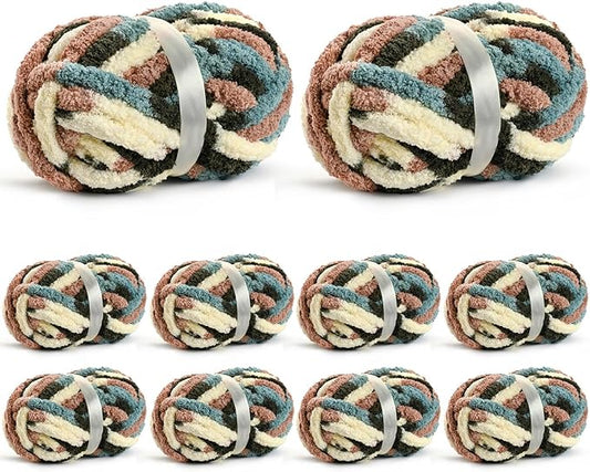 10 Pack Jumbo Chunky Yarn for Hand Knitting, Fluffy Chunky Chenille Yarn for Crocheting, Variegated Chunky Knit Baby Blanket Yarn, 240 yds /70.5 oz Super Bulky Yarn（Apricpot Green）