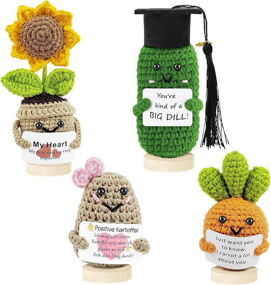 Crochet Potato Bag and Emotional Support Vegetable Bag Combination with Base. Handmade Crochet Cute Vegetables, Perfect for Offices, Universities, Colleagues, Friends, New Year (4PCS)