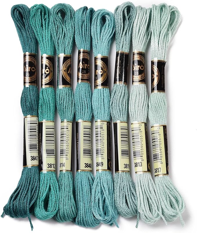 FASHEWELRY 70 Yards Handmade Polyester Embroidery Floss Crewel Cross Stitch Threads 0.5mm 6-Ply Embroidery Thread Bulk for Beginners Adult DIY Sewing Knitting Supplies (Light Sea Green)