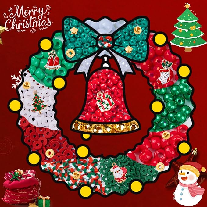 Taybonds Christmas Beads for Bracelets & Jewelry Making Bead Kit, Christmas Beads and Charms, Holiday Friendship Bracelet Kit, with Xmas Red Green, Pony, Clay, Letter, Pearls Bead, Gifts