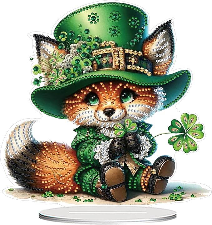 DIY Dot Diamond Desktop Easter Creative Ornaments Diamond Art Painting by Number Embroidery Arts and Crafts Easter for Home Office Garden Decoration (Single Side Dot Diamond)-Fox