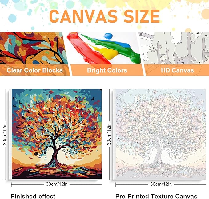 Framed Paint by Numbers Kit for Adults Beginners & Kids Ages 8-12, Tree of Life Acrylic Easy Paint by Number with Frame, Watercolor Paint by Number Kits on Canvas Framed (12 * 12 Inch, Without Easel)