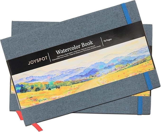 JOY SPOT! 5.5" x 8.5" Watercolor Pad, Pack of 2 (76 Sheets), 110 lb (230 GSM), Acid-Free Paper, Watercolor Book with Linen Bound for Watercolor Techniques and Mixed Media