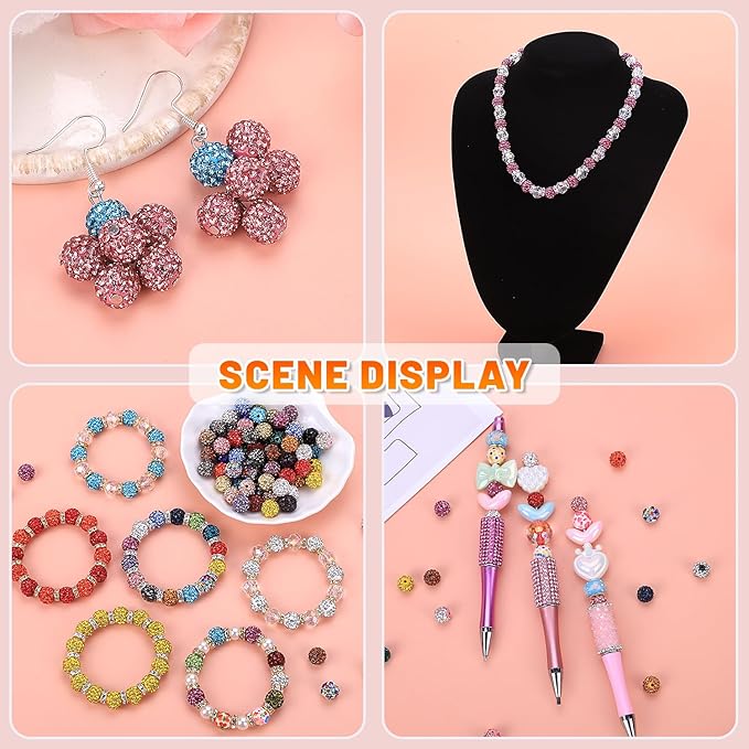 AIPRIDY Jewelry Making Beads Set, 300 PCS 10mm Rhinestone Clay Beads, 8mm Mixed Color Spacer Beads with Pearl and Floral Beads for DIY Jewelry Making (White+R+A+P)