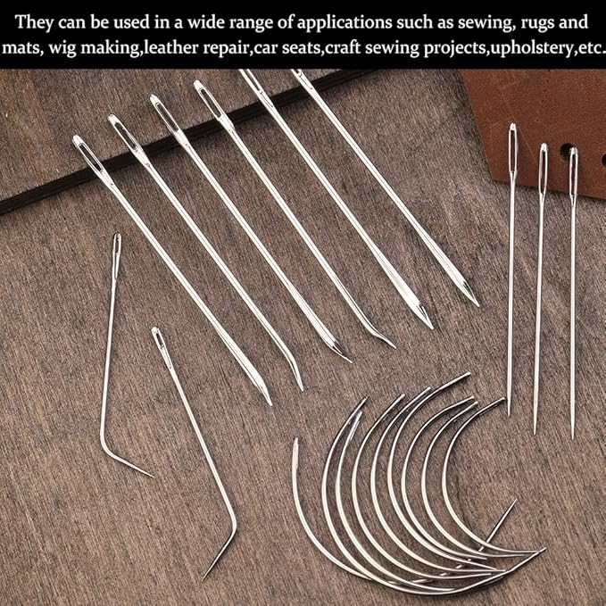 20 Pcs Leather Sewing Needles,Heavy Duty Sewing Needles Kit Include Curved Leather Needle,Sack Needle,Hand Sewing Needle,Leather Needles for Upholstery,Leather Craft,Carpet Canvas Repair
