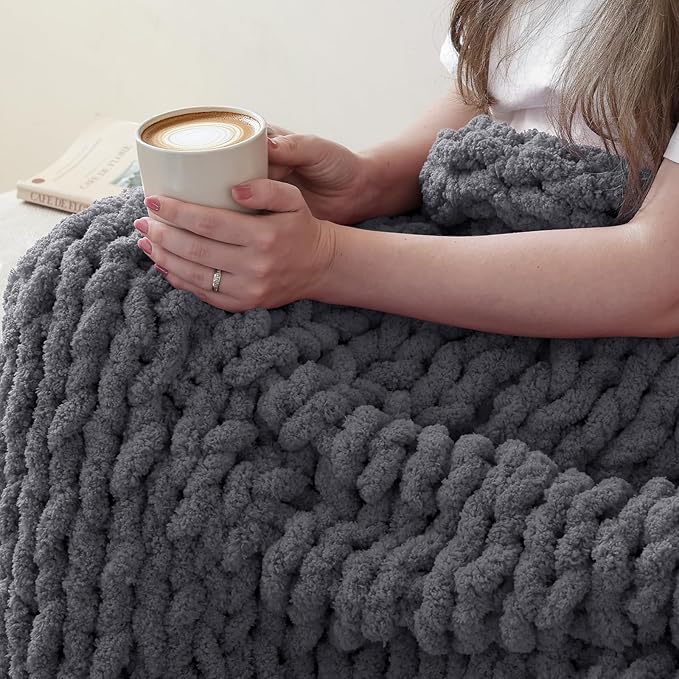 Jumbo Chunky Yarn for Hand Knitting - Super Thick Chenille Chunky Yarn for Crocheting - Extra Soft Bulky Fluffy Blanket Big Yarn 8 Jumbo Pack (27yds,8 oz Each Skein) Charcoal Grey
