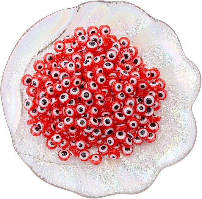 300pcs Red Evil Eye Beads for Jewelry Making, Lucky Beads 8mm Spacer Bead for DIY Bracelets Necklace Handicraft (Red)