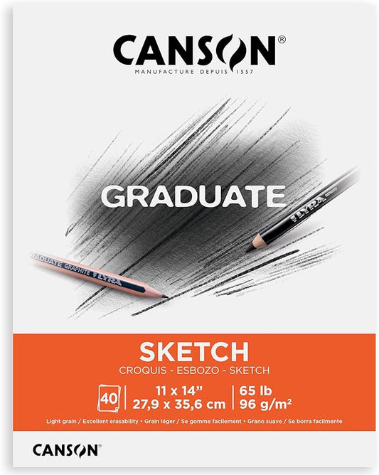 Canson Graduate Sketch Pad, Foldover, 11x14 inch, 40 Sheets | Artist Paper for Adults and Students - Drawing, Sketching and Art Journaling