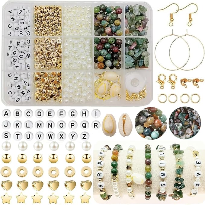 Basigeese Jewelry Making Supplies Kit Natural Stone Beads Irregular Gemstone Beading with for DIY Craft Bracelet Necklace Earrings for Adults (Indian Agate)