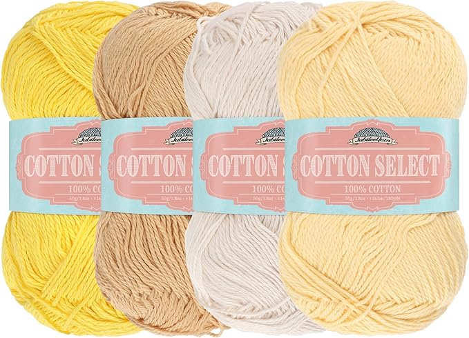 JubileeYarn Cotton Select Yarn - 50g/Skein Sport Weight - Shades of Yellow - 4 Skeins