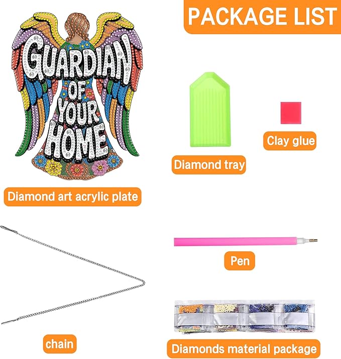 Ginfonr Diamond Painting Kits Hanging Pendant, Angel Diamond Art Kits for Adults, Special Shaped Rhinestone Guardian Diamond Art, Double Sided Hanging Kits for Garden Wall Window 8 x 8 inch
