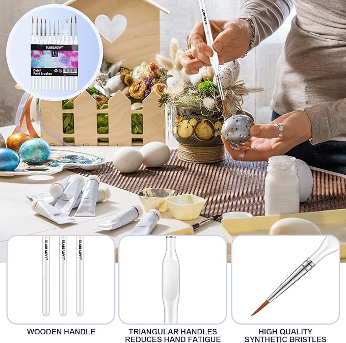 Detailing Brush Set, 11 Pcs Miniature Paint Brushes with Triangular Handles, Paint Brushe for Acrylic Painting, Model, Face, Figurine, Watercolor, Oil, Paint by Numbers Kit for Adults (White)