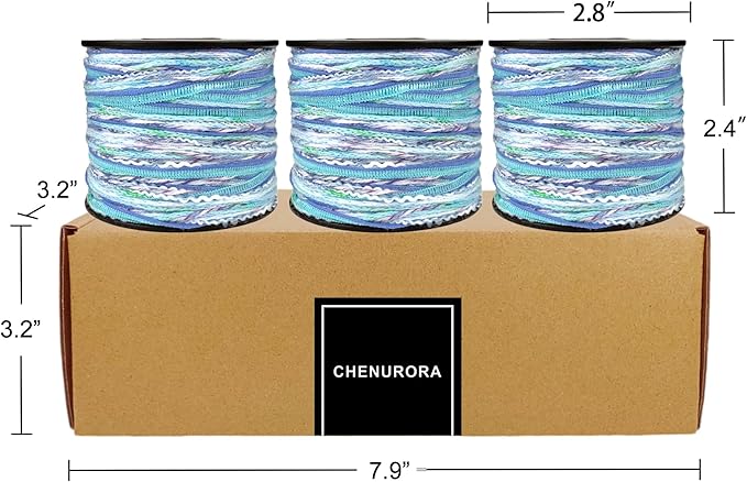Hand-Blended Multifiber Multicolored Fancy Yarn with Subtle Shimmering Threads for Knitting Crocheting Crafts DIY, Set of 3 Rolls (Mint Blue)