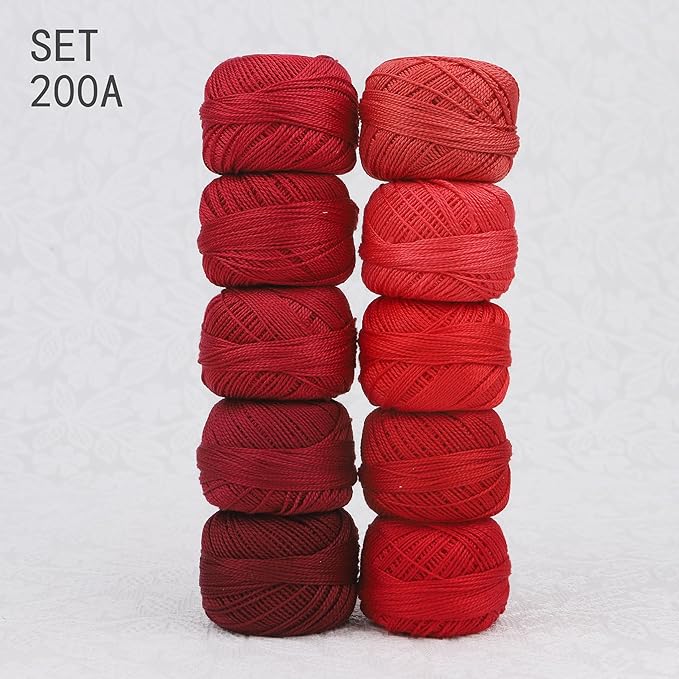 Size 8 Double Mercerized Egyptian Long Staple Cotton Pearl Thread Ball 5 Grams Rainbow Color Embroidery Thread 10 Colors per Box for Crochet Hardanger Cross Stitch Hand Embroidery (Set A)
