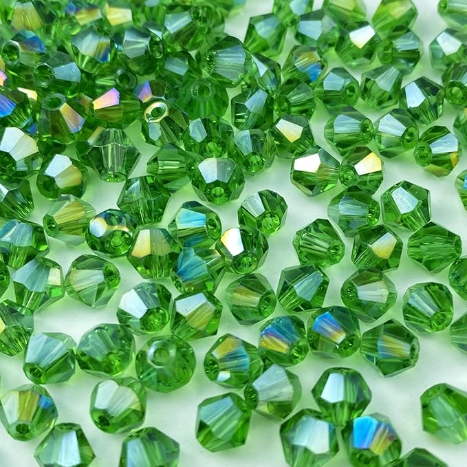 600pcs Bicone Crystal Beads 3mm Crystal Glass Faceted Beads for Necklace Bracelet Earrings DIY Jewelry Crafts Making Supplies(Grass Green AB)
