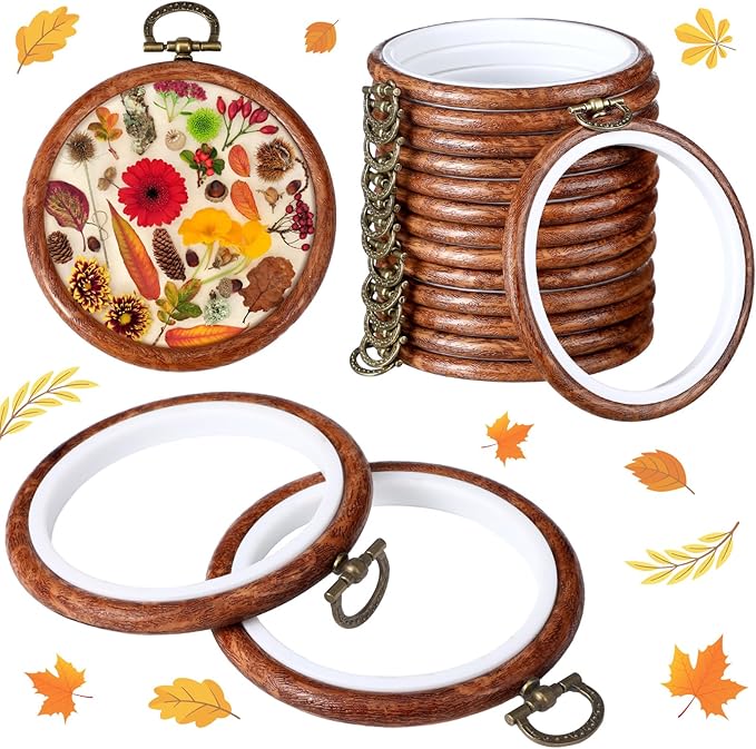 burbell 15 pcs 3 inch round embroidery hoops frame circle rubber hoops ring display cross stitch ornament imitated wood frame kits for spring gifts valentines day craft sewing diy hanging gifts