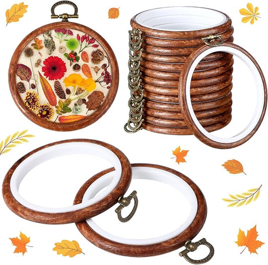 burbell 15 pcs 3 inch round embroidery hoops frame circle rubber hoops ring display cross stitch ornament imitated wood frame kits for spring gifts valentines day craft sewing diy hanging gifts