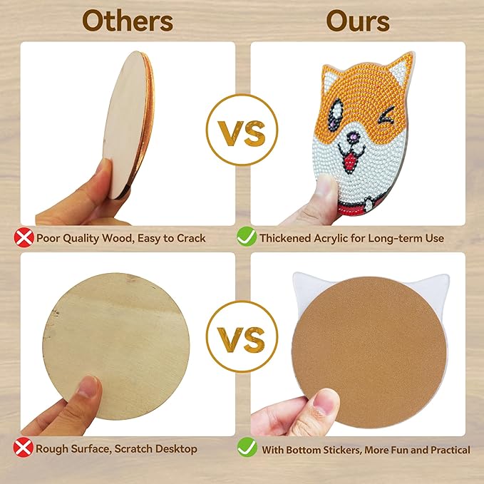 Vcekract Diamond Painting Coasters Kits, 6 Pices Dog Diamond Art Coasters with Holder, Crafts Kits for DIY Coasters, Diamond Art Kits for Adults