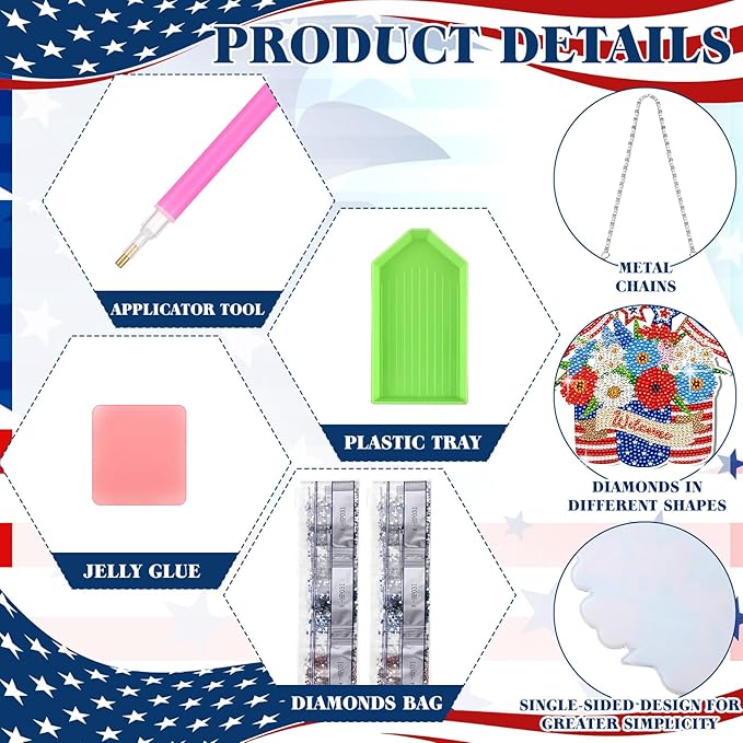Yousoontic 3 Pcs 4th of July Diamond Art Kit 5d Patriotic Hanging Sign Memorial Day Diamond Painting Acrylic American Flag Ornament Independence 250th Anniversary Welcome Sign for Home Wall Door