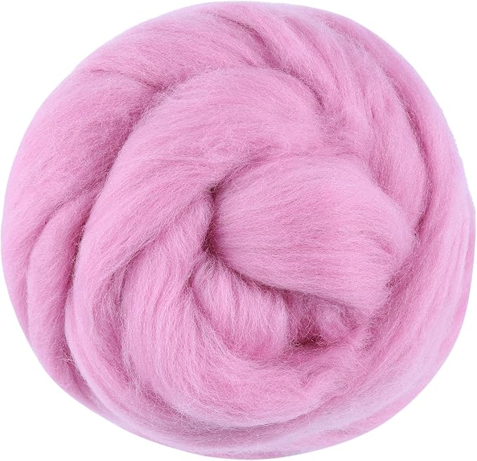 3.53oz Wool Roving, Wool Felting Supplies, Pure Wools, Chunky Yarn, Spinning Wool Roving for Needle Felting Wet Felting DIY Hand Spinning (Dark Pink)