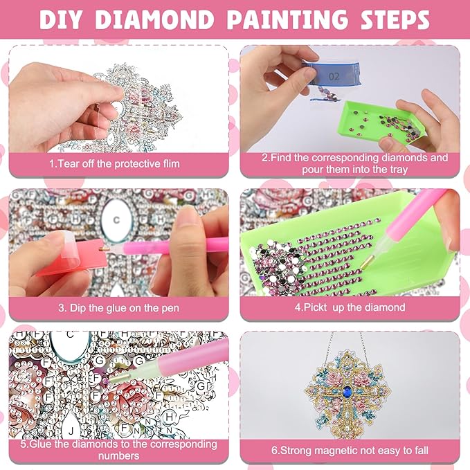 NAIMOER Diamond Art Hanging Kits for Adults, Religion Cross Diamond Art Suncatchers, 5D Special Shape Fall Diamonds Painting Pendant Window Ornament Gifts for Home Garden Door Wall Decor