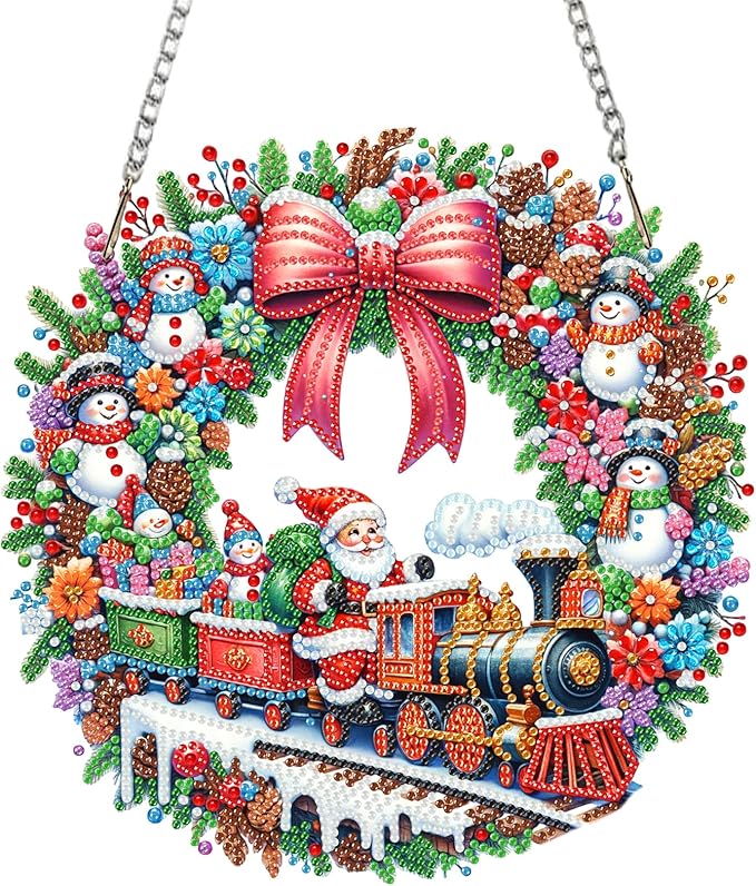SHLUHA Diamond Art Kits for Adults Diamond Art Christmas Santa Claus Design Special Shape Acrylic Hanging Pendant Crystal Mosaic Home Wall Door Window Decor with Chain Handmade Christmas Gift(LG06)