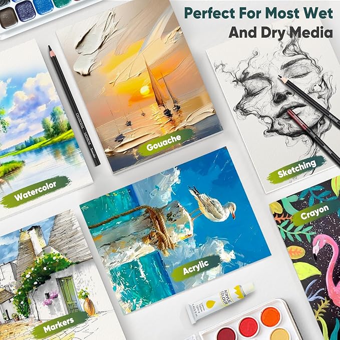soucolor watercolor paper pad, 9"x12" water color paper, 140lb/300gsm 40 sheets artist painting drawing paper book, art supplies for adults, watercolor paint set, sketchbook, journal, notebook