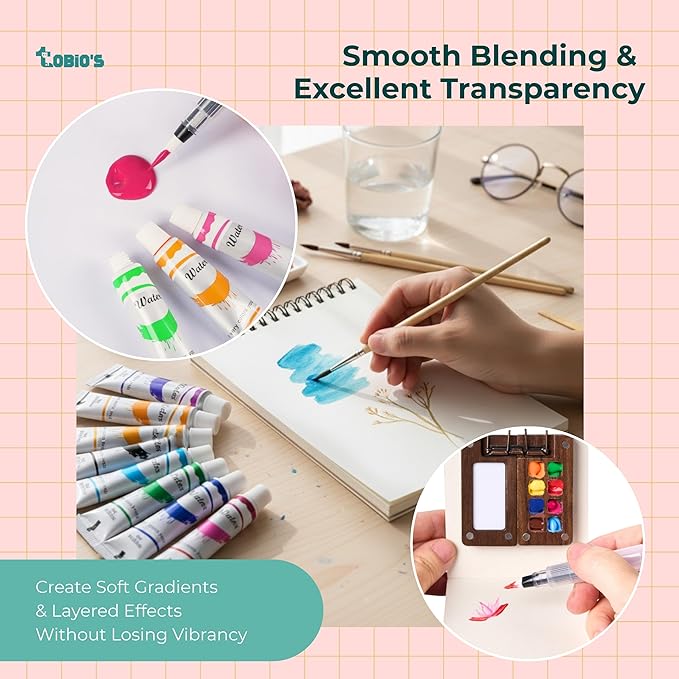 Original Tobios 12-Color Watercolor Paint Tube Refills – Artist-Grade Portable Watercolor Tubes for Travel, Painting & Creative Projects – High-Pigment Refill Set for Beginners, Students & Professional Artists