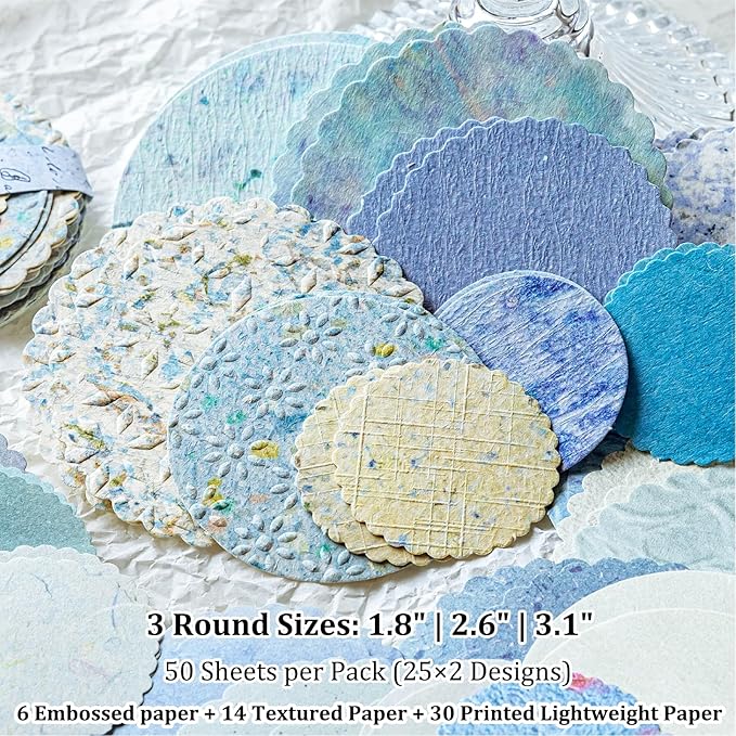 300 Sheets Scrapbook Paper Kit with 3 Double Sided Tapes & 6 Rolls Colored Washi Tape, 6 Themes Embossed Textured & Printed Round Scrapbook Paper for Scrapbooking, Junk Journal, Card Making