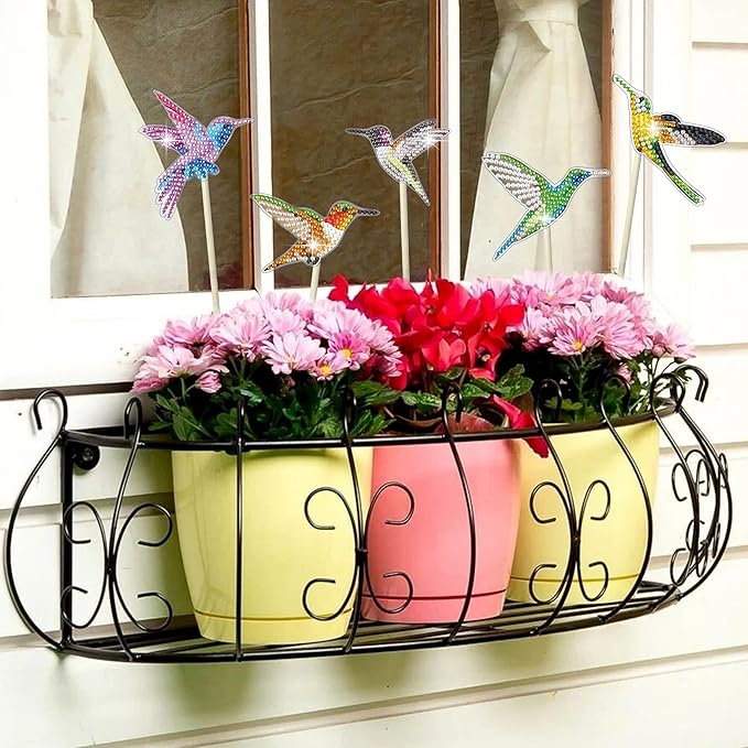 Vcekract 8 Pcs Hummingbird Diamond Painting Kits, Diamond Art Kits for Garden Decor, Garden Stakes Diamond Art Kits for Adults, Diamond Painting Small, Diamond Painting Ornaments for Family Decor