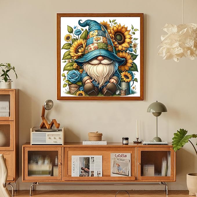 Fountor Gnome Diamond Art Kits for Adults, Gnome Diamond Painting Kits for Adults Beginners, DIY 5D Sunflowers Diamond Painting with Round Gem Art Kits for Gift Home Wall Decor 14x14 Inch