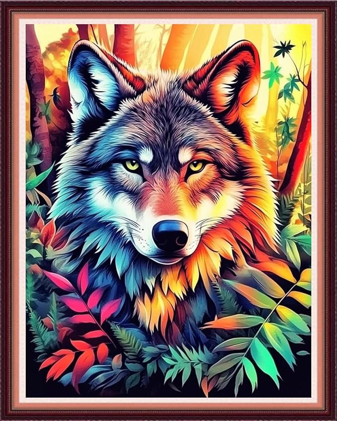 fanxvivy stamped cross stitch kits for beginners full range of cross stitching preprinted embroidery kits for adults, 11ct embroidery pattern needlepoint kits-forest colored wolf 16x20 inch