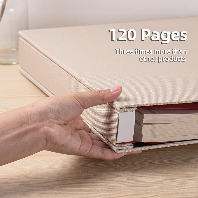 Large Photo Album Self Adhesive 4x6 5x7 3x5 8.5x11 Magnetic Scrapbook DIY Scrap Book Length 13 x Width 12.8 (Inches) 120 Sticky Pages Beige Linen Cover DIY Photo Album